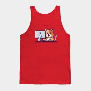 Cute Cat Operating Computer Tank Top